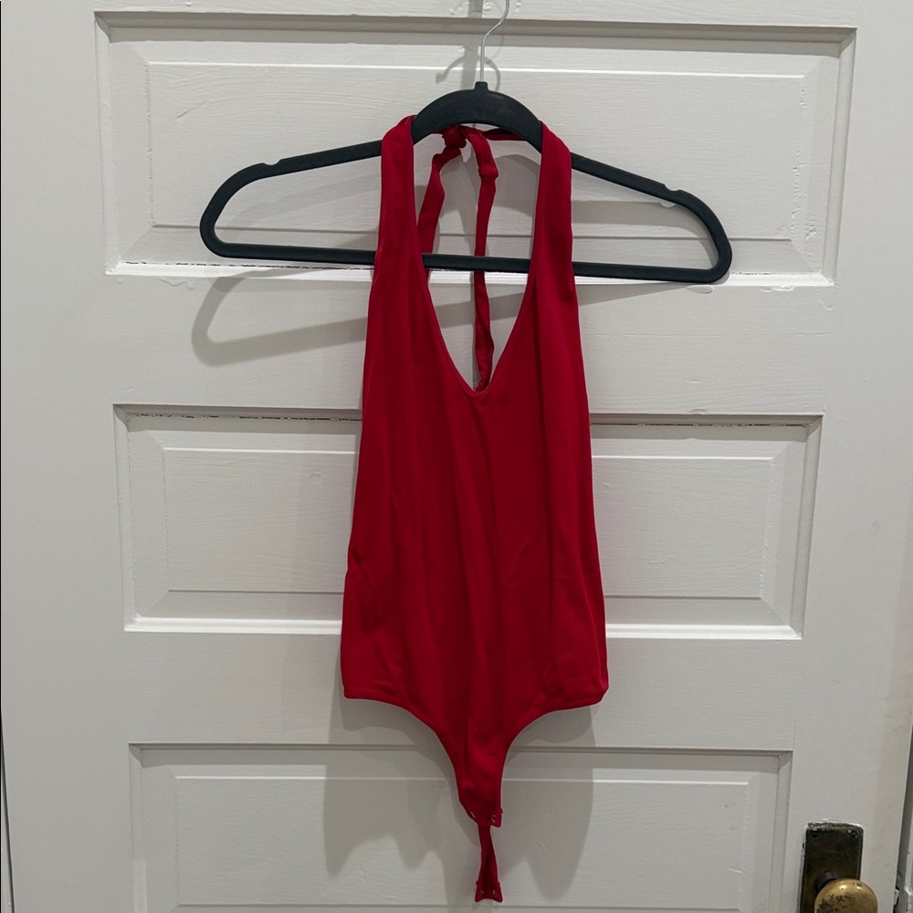 Free People Red Halter Bodysuit